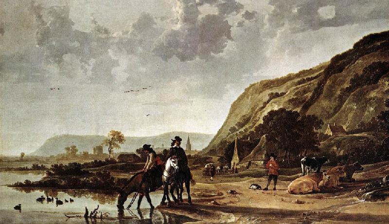 CUYP, Aelbert Large River Landscape with Horsemen fdg